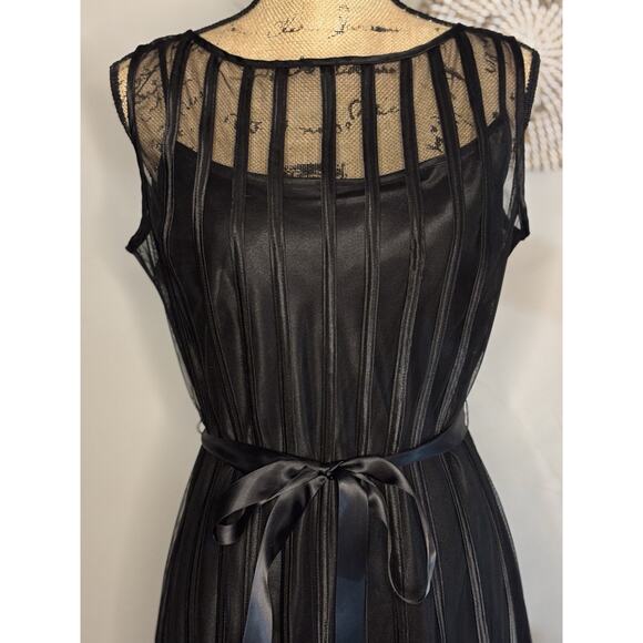 Sandra Darren Vintage Style Black Tulle Overlay Tea Length Cocktail Dress Size 8 - Picture 3 of 8
